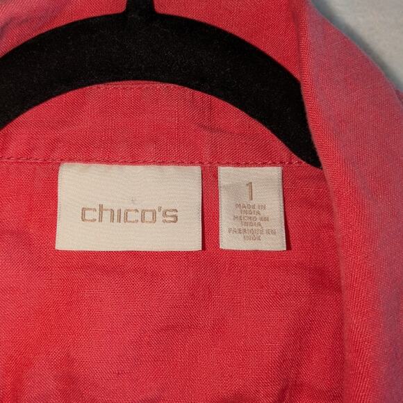 Chicos Jacket Womens‎ Medium Linen Cotton Lace Sleeve Pink Button Down Boho Chic - Picture 4 of 8
